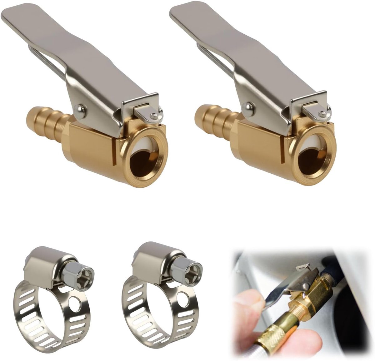 2 stuk 6mm air chuck automatisch ventiel hefstecker, 1/4" franssers ventiel adapter voor bandvulder, banddruktester koper bandvulder voor auto's, vrachtwagens en fietsen