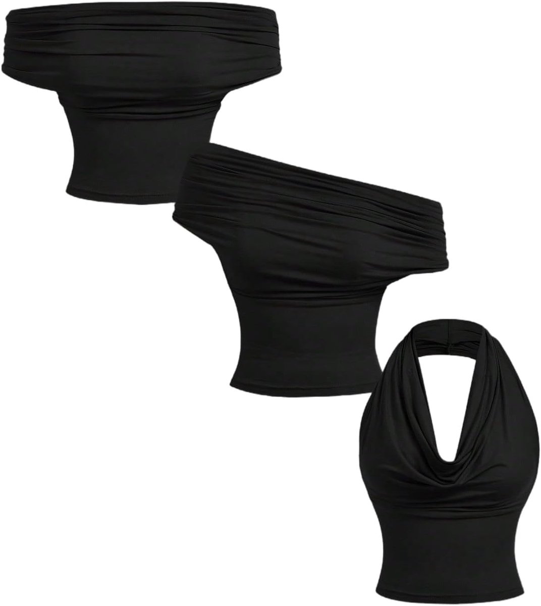 Feesttop voor dames, sexy haltertop, going out-top, off-shoulder, bovenstuk, zomer, top, 3 mogelijkheden, oudejaarsavond outfit