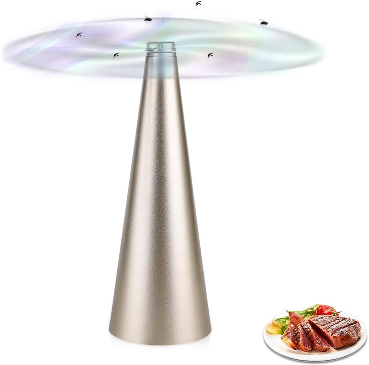 mizikuu Vliegventilatoren voor tafels PortableFly, USB-aangedreven oplaadbare ventilatorafstotende ventilator voedselinsectenfans voor restaurants, picknick, barbecue, camping (goud)