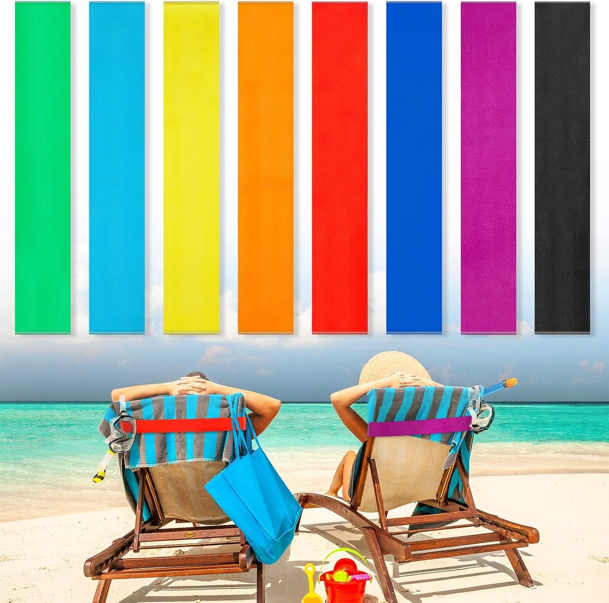 8 stuks handdoekbanden voor strandstoelen, cruise handdoekclips voor lounge, strand, zwembadstoelen, handdoekriemhouder, elastische winddichte strandaccessoires voor de zomer (effen, 29 x 4,97 cm)
