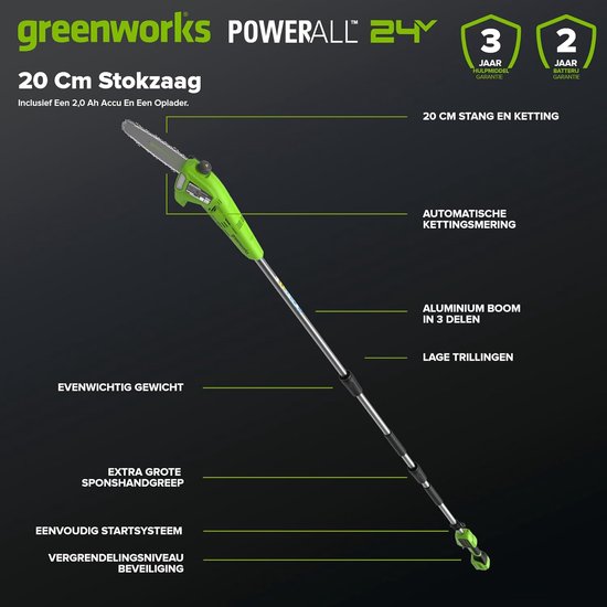 Accu Snoeizaag - Telescoop Snoeischaar - Hoge Takken Snoeien - Automatische Oliesmering - 2.68 Meter - Groen — afbeelding 5