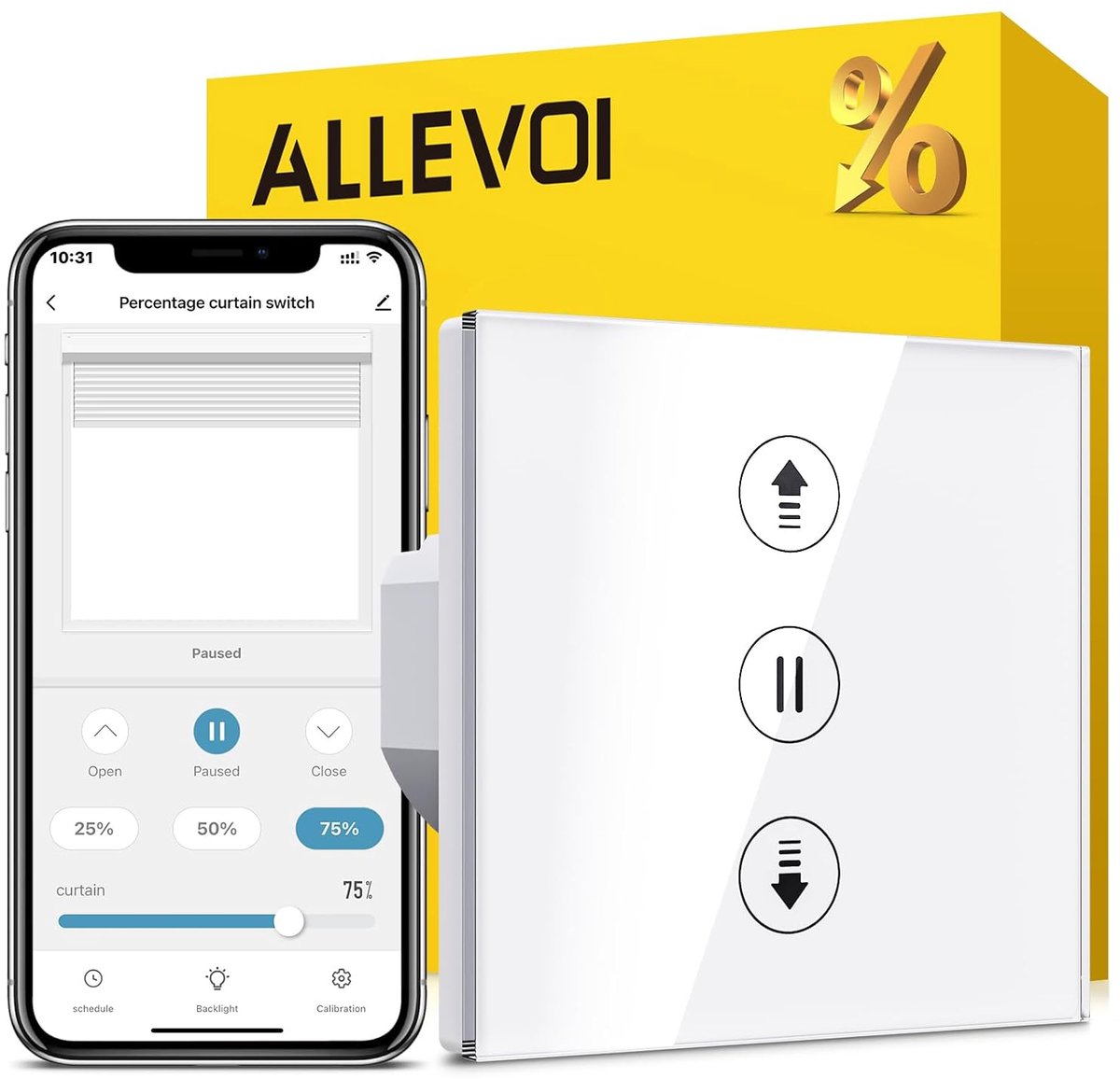 Allevoi Wifi-rolluikschakelaar met percentagefunctie, smart rolluiktimer, spraakbediening, compatibel met Alexa/Google - ShopVlot
