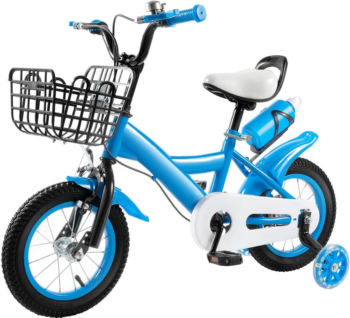 Kinderfiets Loopfiets Buiten spelen Met mand en zijwieltjes 12 inch Blauw