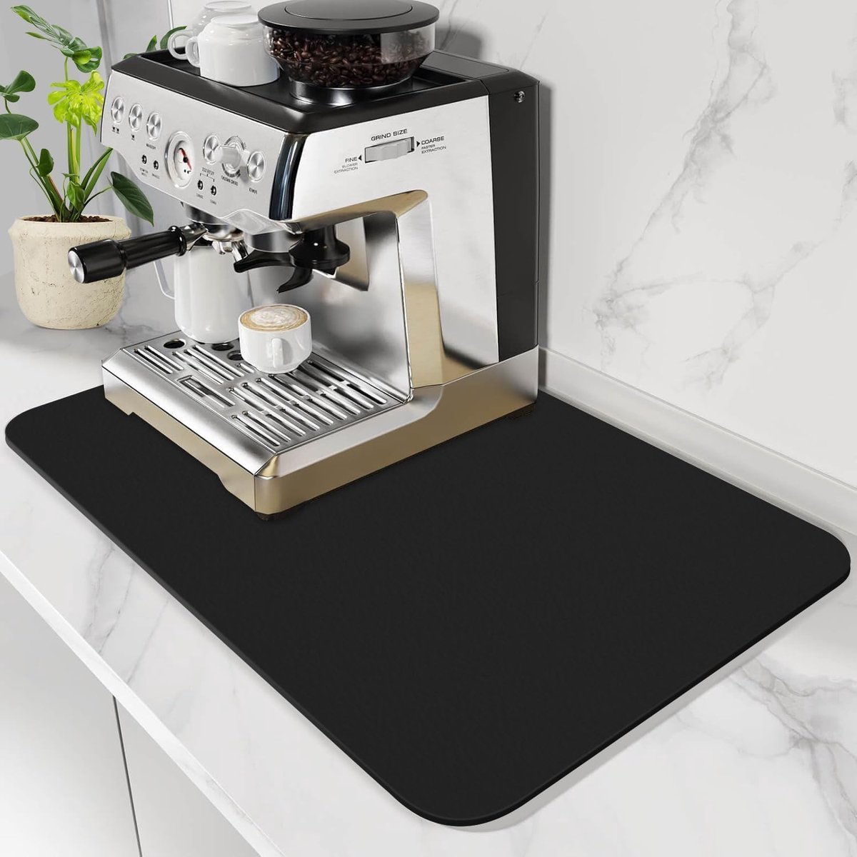 Afdruipmat voor de keuken, 60 x 50 cm, absorberende keukenmat, keukenmat, koffiezetapparaat, afdruipmat voor keuken, koffiezetapparaat (zwart)