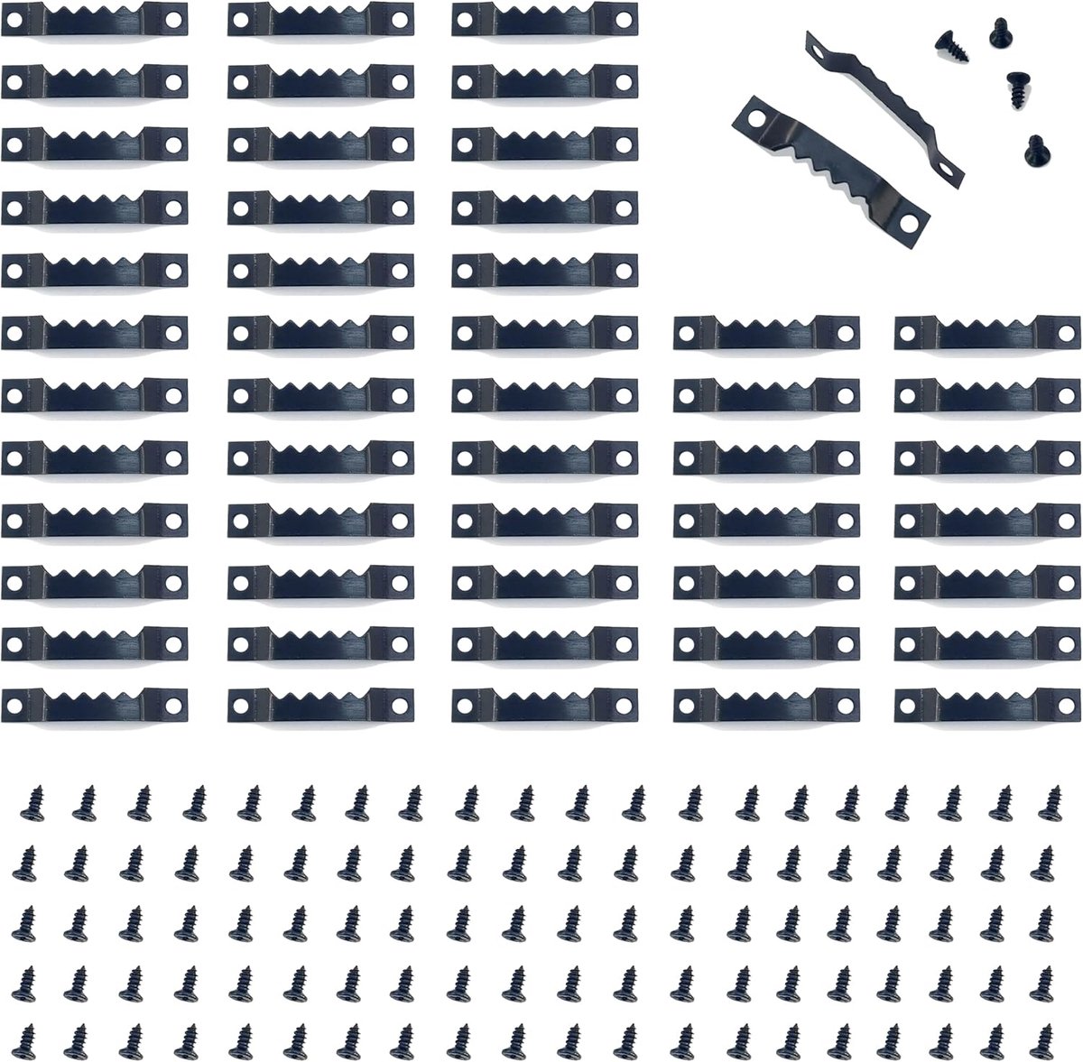 50 stuks fotolijsthangers, fotohangers met schroeven, haken voor fotolijsten eenzijdig gekarteld, voor het ophangen van schilderijen, foto's, canvas, horloges en kunstobjecten (zwart)