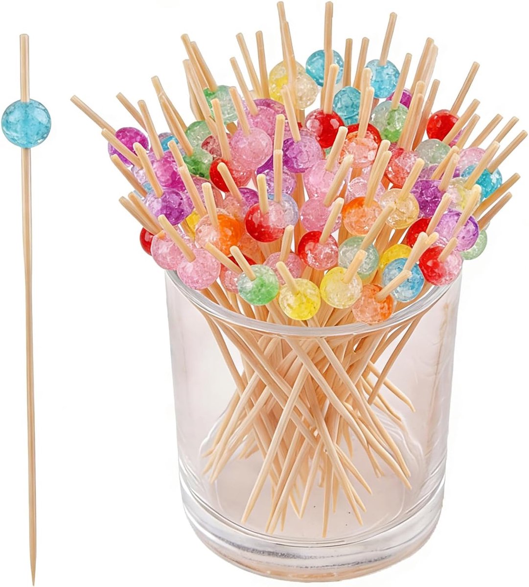 50 stuks verchroomde cocktailstokjes, cocktailstokjes, hout, 12 cm, spiesen voor aperitief, houten spiesen voor vingers, accessoires voor cocktails