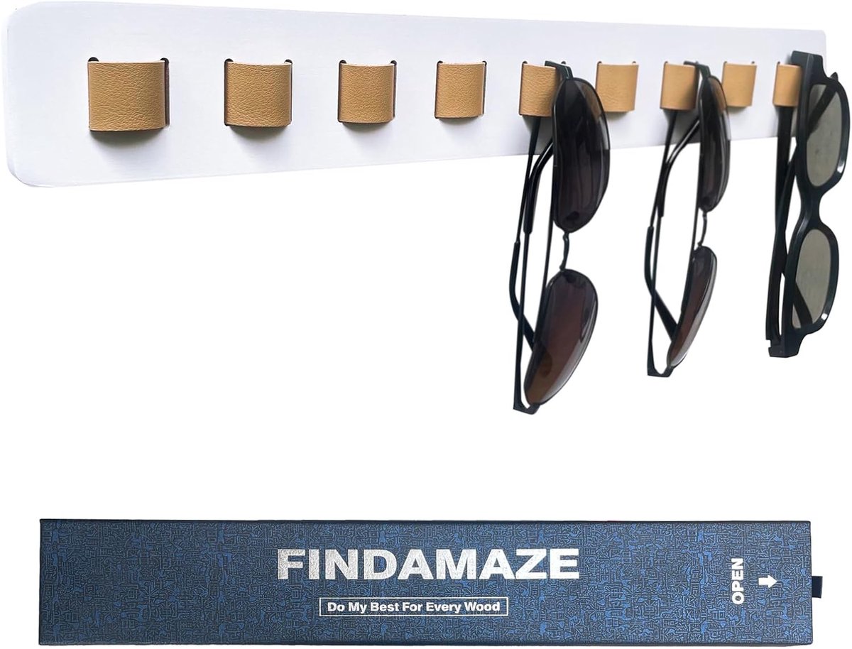 SnelShoppen - Houten Zonnebril Organizer Wandmontage - Zonnebril Houder - Zonnebril Rack voor Mannen en Vrouwen - Wit - 1 Stuk - Ideaal voor Woondecor