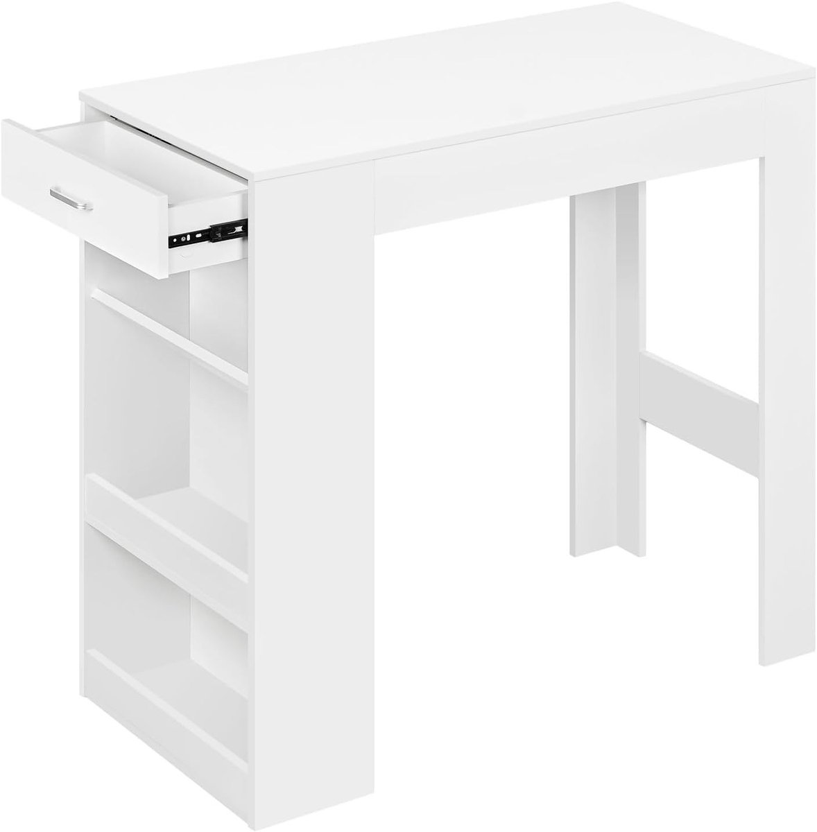SureDeal® - Bartafel - Staande Tafel - Lade amp Planken - Keukentafel - Wijnrek - 100x50x100 cm - Wit