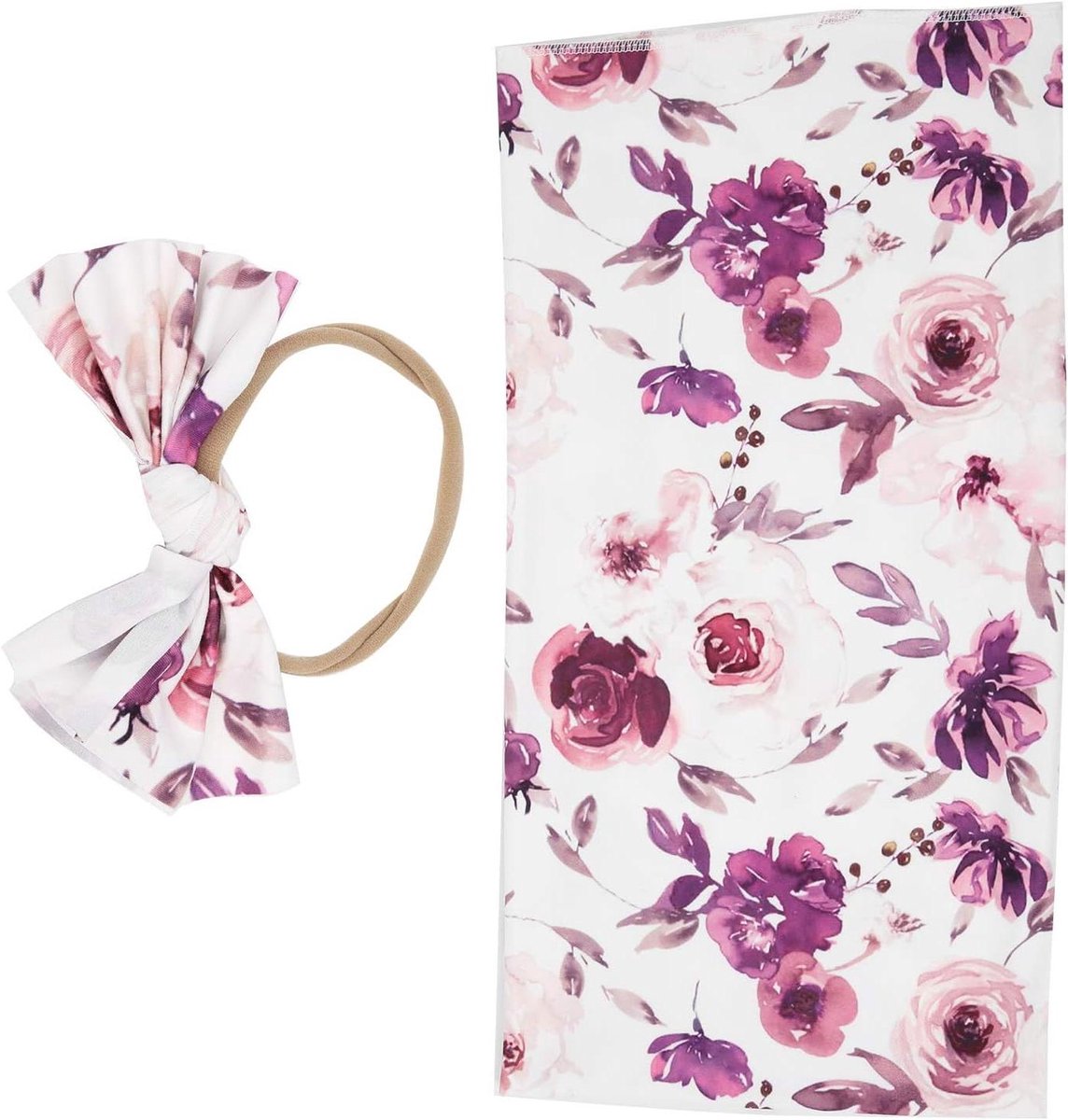 Peuter Inbakerdeken - Wikkeldoek Baby - Comfortabel Slapen - Zacht Huidvriendelijk - 80x80 cm - Dieppaarse Bloemen