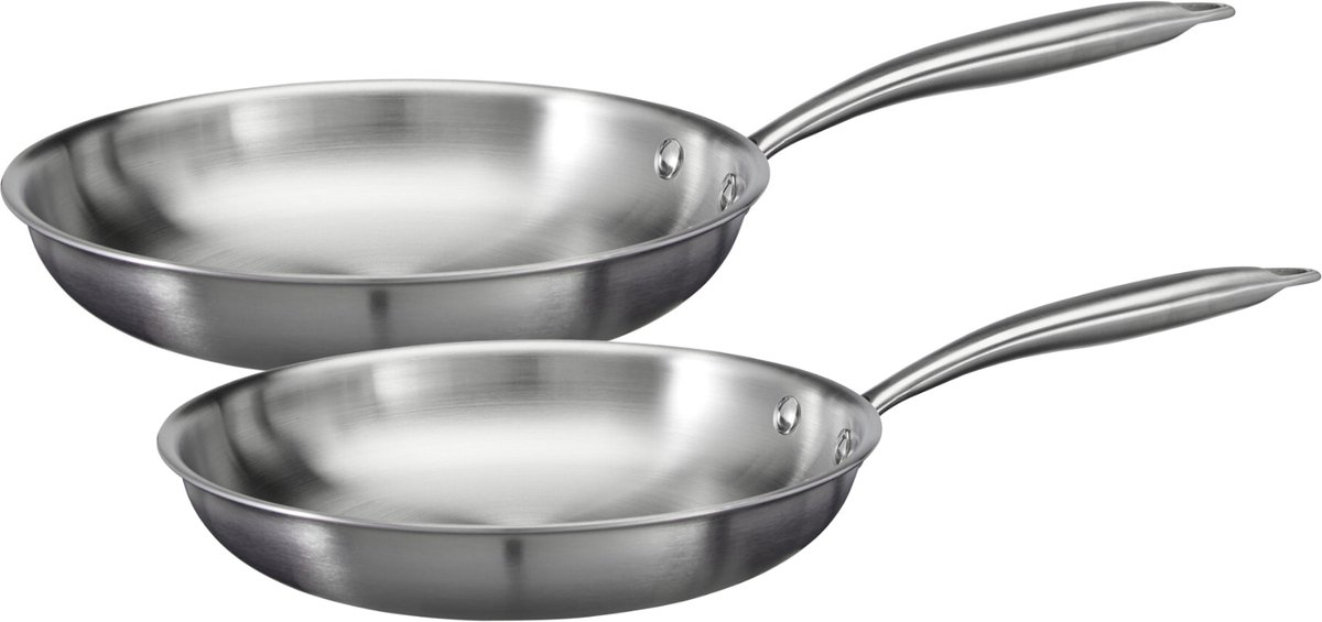 Cookinglife Koekenpannenset Superior Triply RVS 2-Delig ø 24 & 28 cm - geschikt voor alle warmtebronnen - zonder anti-aanbaklaag
