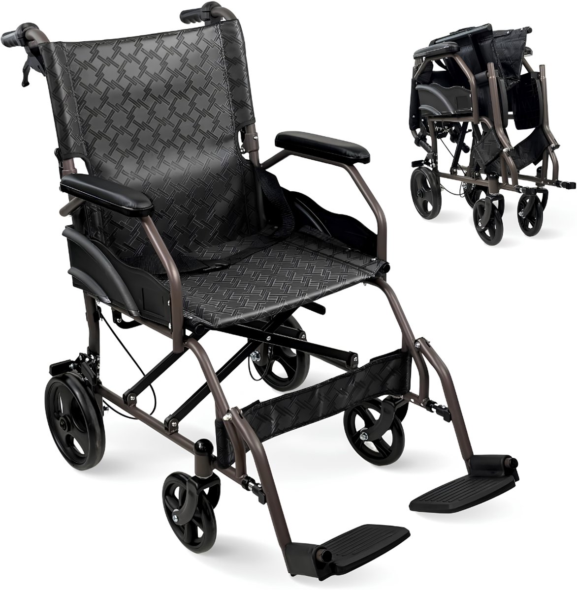 JCP® Rolstoel - Rolstoel Lichtgewicht Opvouwbaar - Rolstoel Opvouwbaar - Zwart - 74cm x 73cm x 27cm
