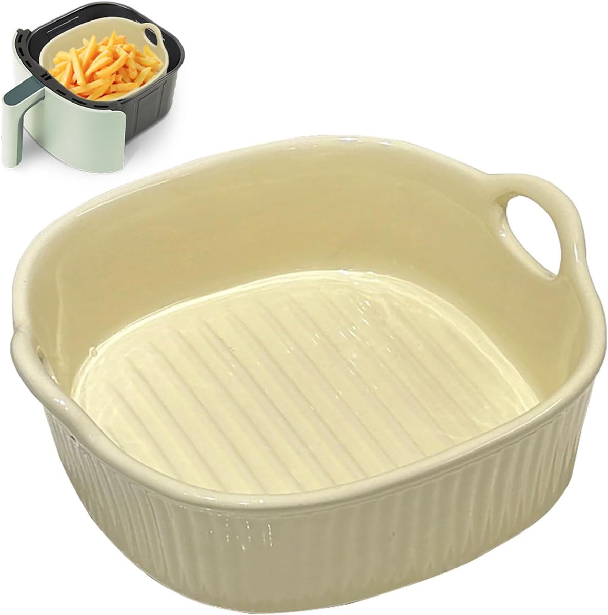 ovenschaal 650 ml, vierkante bakvormen, 17,8 cm ovenvormen, keramische bakvormen met handgrepen voor lasagne, vlees, groenten, voor heteluchtfriteuse, oven, magnetron (geel)