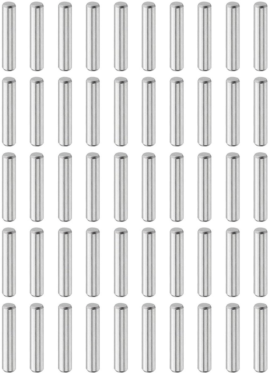 50 stuks 5 mm x 25 mm plugstiften, 304 roestvrij staal, cilindrische planksteunpinnen, positioneringspen, plankbevestigingselementen voor boekenkast, kast, meubelcomponent (GB119), zilver