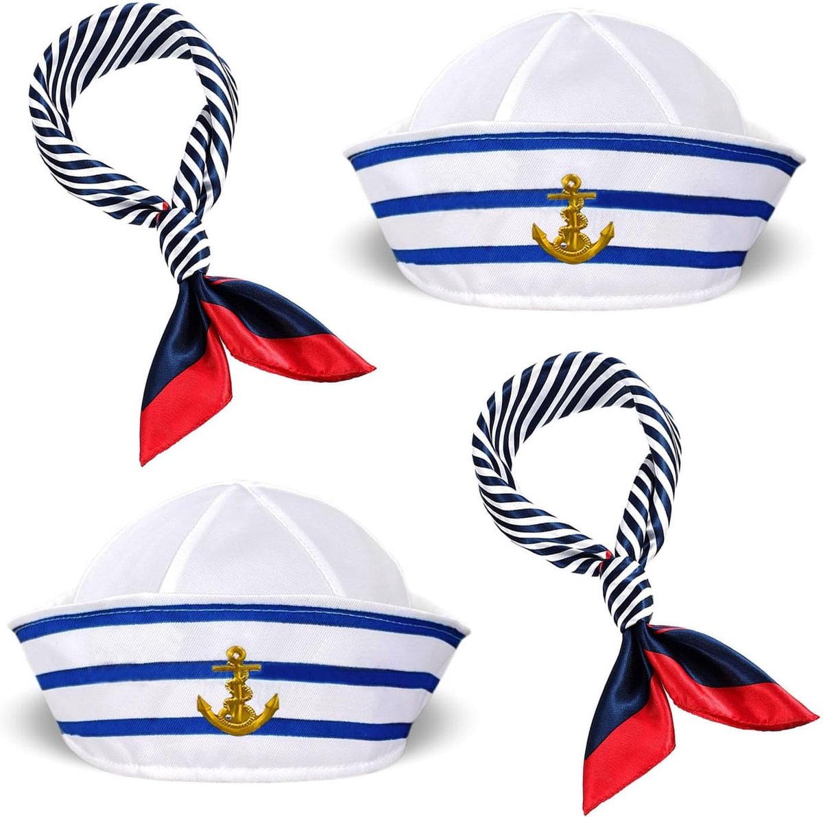 kostuum voor dames, 5-delige set, zeemanshoed en gestreepte sjaal, matrozenmuts, feest voor vrouwen en mannen, kostuumaccessoires