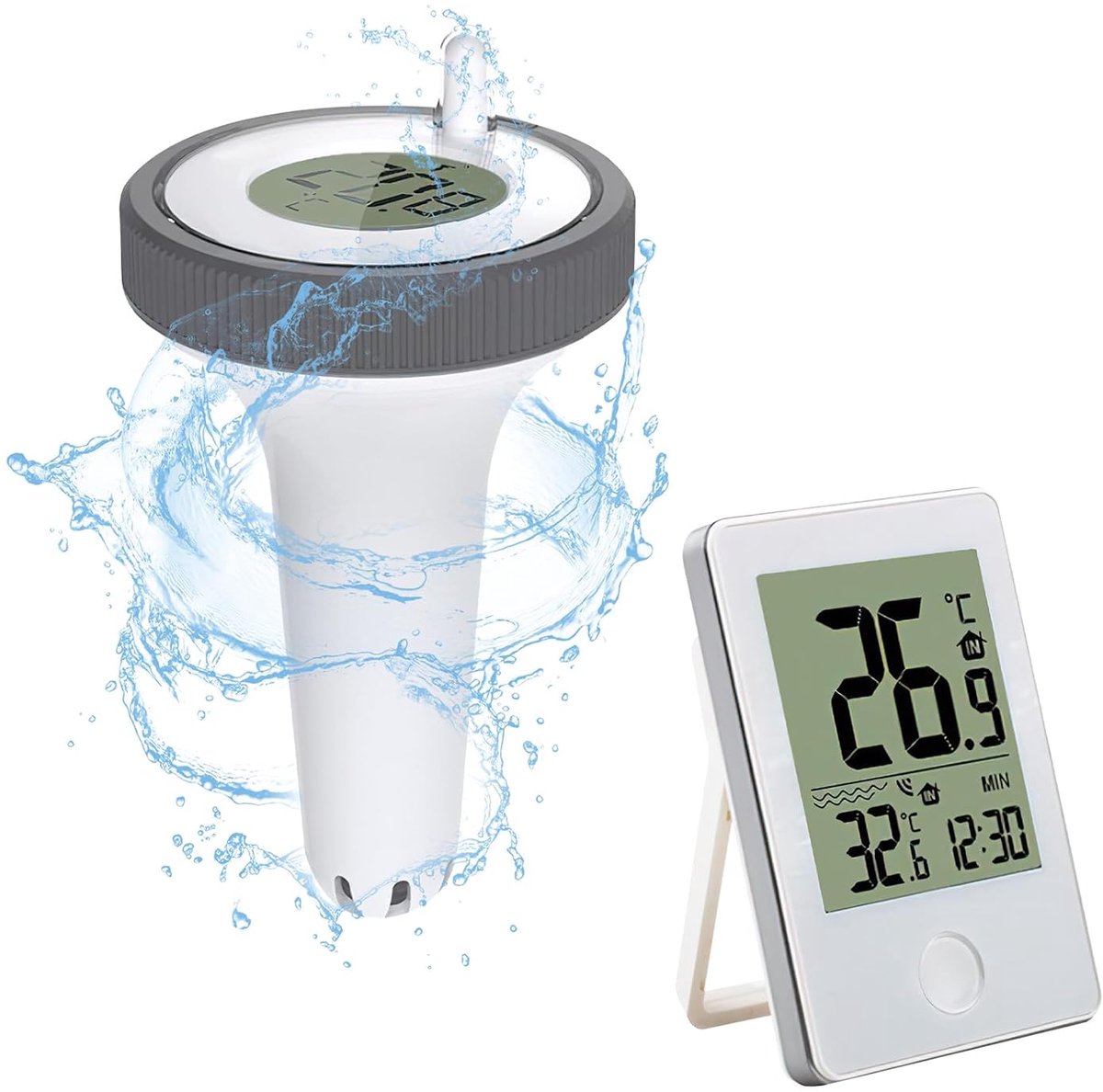 Gemakkelijk af te lezen drijvende zwembadthermometer met IP67 waterdichte binnentemperatuur- en vochtigheidsmonitor voor zwembaden, badkuipen, visvijvers