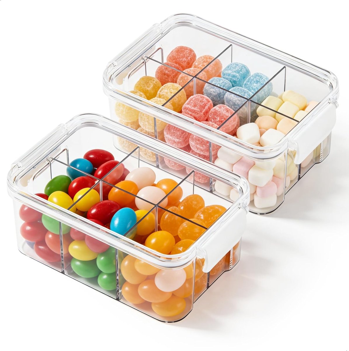 Snackcontainer, snackbord en keukenmachine, 2 stuks, transparante doos met 6 vakken en deksel voor gedroogde vruchten, snoepjes, koekjes, PET voor keuken en woonkamer