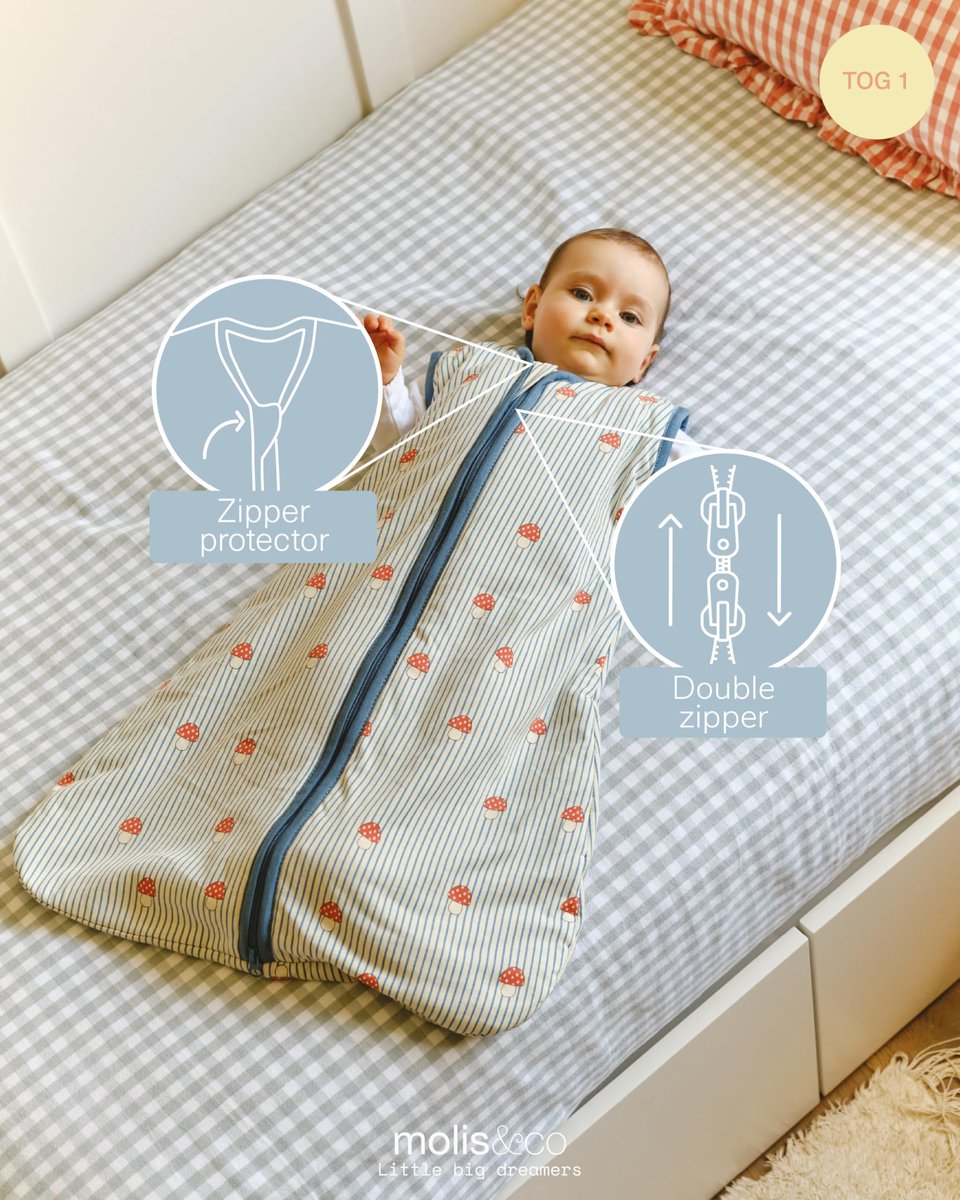 SnelShoppen - Babyslaapzak zonder mouwen 1 TOG-waarde, licht gevoerd 100% katoen (Oeko-Tex 100), 70 cm voor lente en herfst, schattige paddenstoelen p