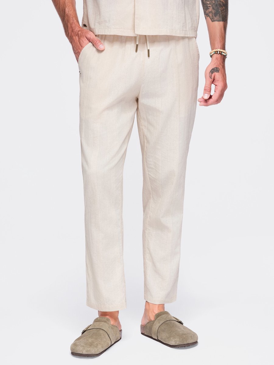 OMBRE Broek - Regular Fit - Katoen - Gestreept Crème S