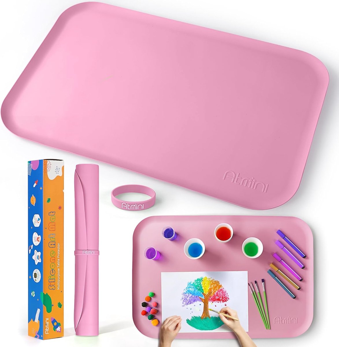 SnelShoppen - Siliconen knutselmat groot 60 x 40 cm, multifunctionele tafelmat voor kinderen, roze, met verhoogde randen voor ambachten, schilderen, t