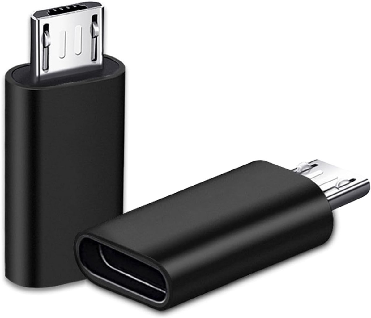 USB C naar Micro USB Adapter, Micro USB Mannelijk naar USB C Vrouwelijk | 2 Stuks, Compatibel met Samsung Galaxy S7/S6/S5/S4/S3, Note 5/4/3, en Micro-USB-Apparaten (Zwart)