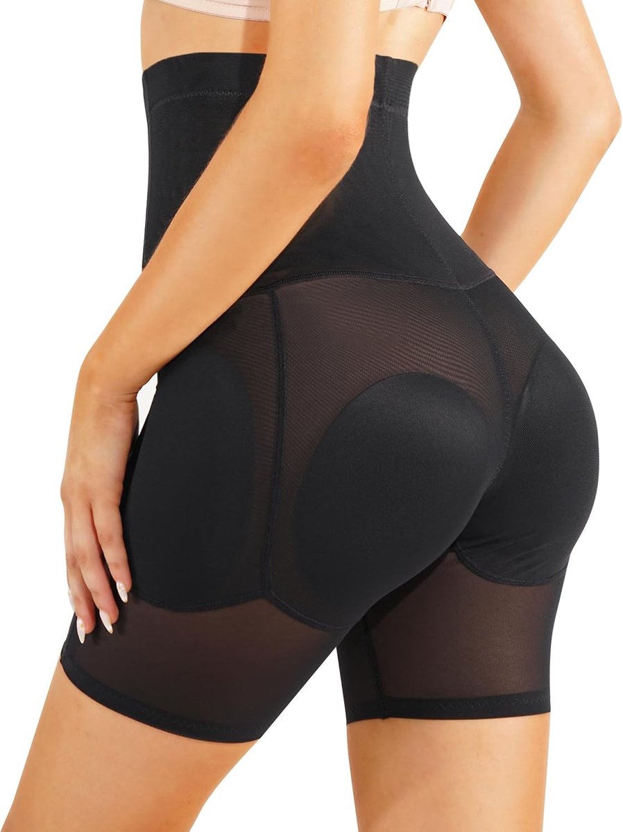 Women Shapewear Control Panties Body Shaper Butt Lifter Padded Hip Enhancer Seamless Underwear Hi- Waist Trainer Short (Large, Black)