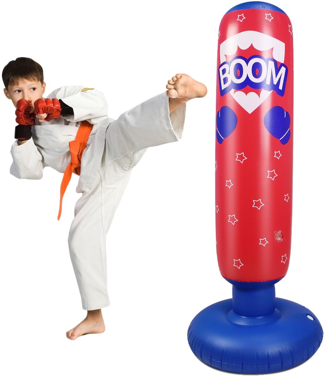 SnelShoppen - 120 cm Opblaasbare Bokszakken voor Kinderen, Opblaasbare Bokspalen voor Karate en Taekwondo, Ontspannende Bokszak voor Kinderen, Ideaal
