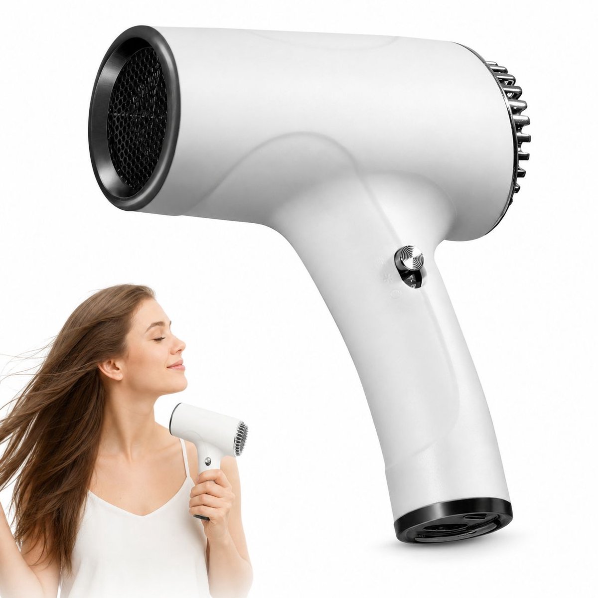 Draadloze haardroger - Oplaadbare haardroger - Compacte en draagbare haardroger - Unisex snelle haardroger - Wit