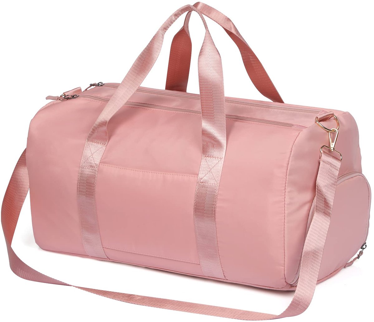 SnelShoppen - Sporttas voor dames, praktische sporttas voor sportschool met natte zak, schoenenvak, weekendtas voor overnachting, M, roze, multifuncti