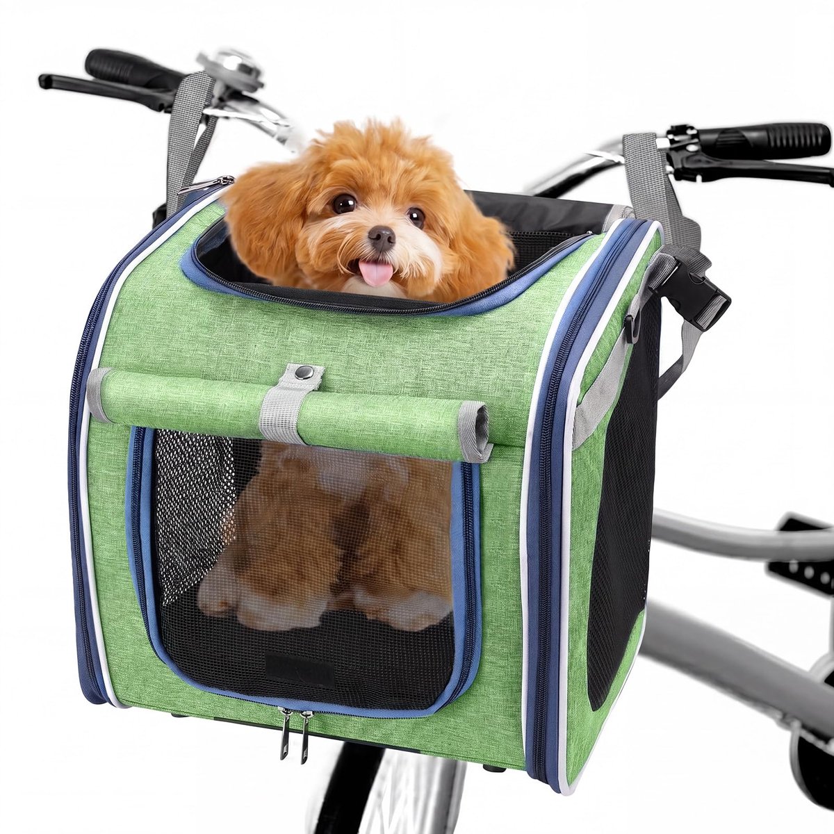 SnelShoppen - Hondenfietsmand Oxford-stof uitbreidbaar ademend huisdierrugzak met 4 netvensters voor kleine honden en katten groen