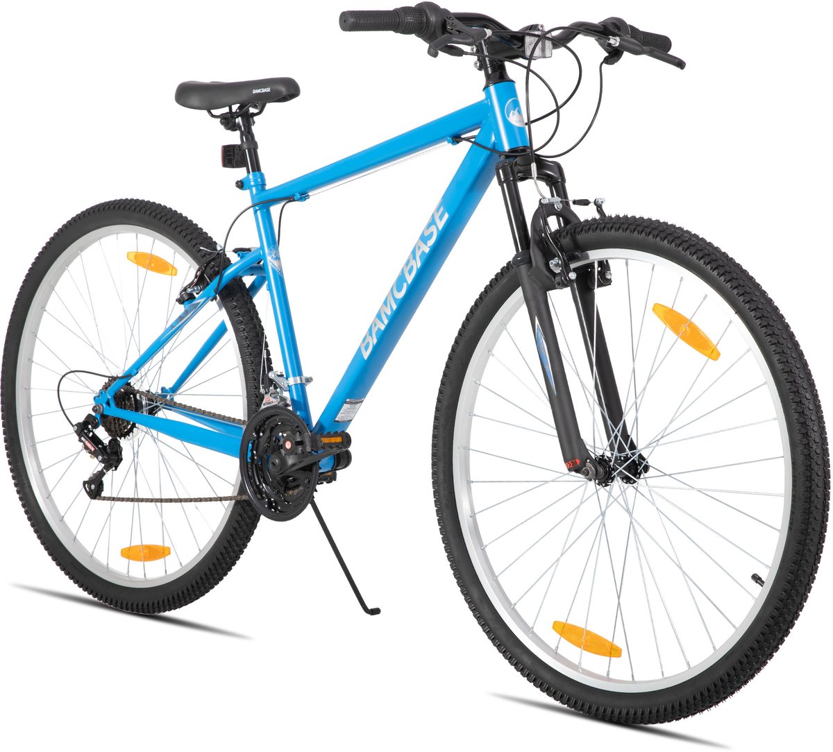BAMCBASE Agave Voorvering Mountainbike - 29 inch - Carbonstalen Frame - 18 Versnellingen - Handrem - V-Brake - Spatborden - Blauw - Geschikt voor buitenactiviteiten in de lente