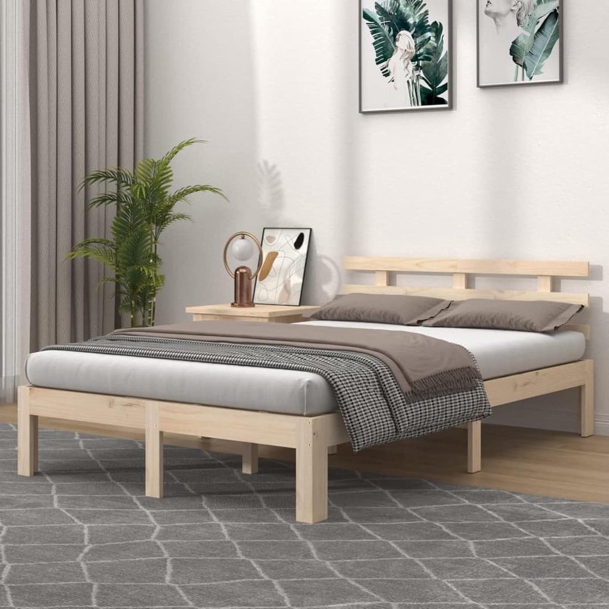 Massief Houten Bedframe - Houten Bedbodem - Slaapcomfort Creëren - Stevig Massief Hout - 160 x 200 cm - Natuurlijk Hout