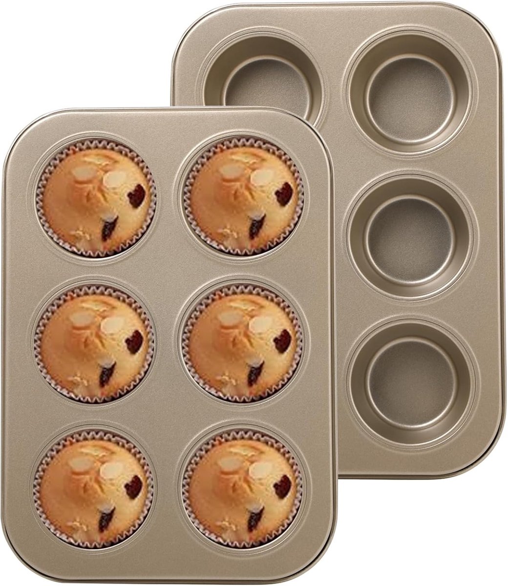 SnelShoppen - Set van 2 bakvormen van koolstofstaal voor 6 muffins - muffinvorm met antiaanbaklaag - ideaal voor cupcakes, cake, pudding - keukenacces