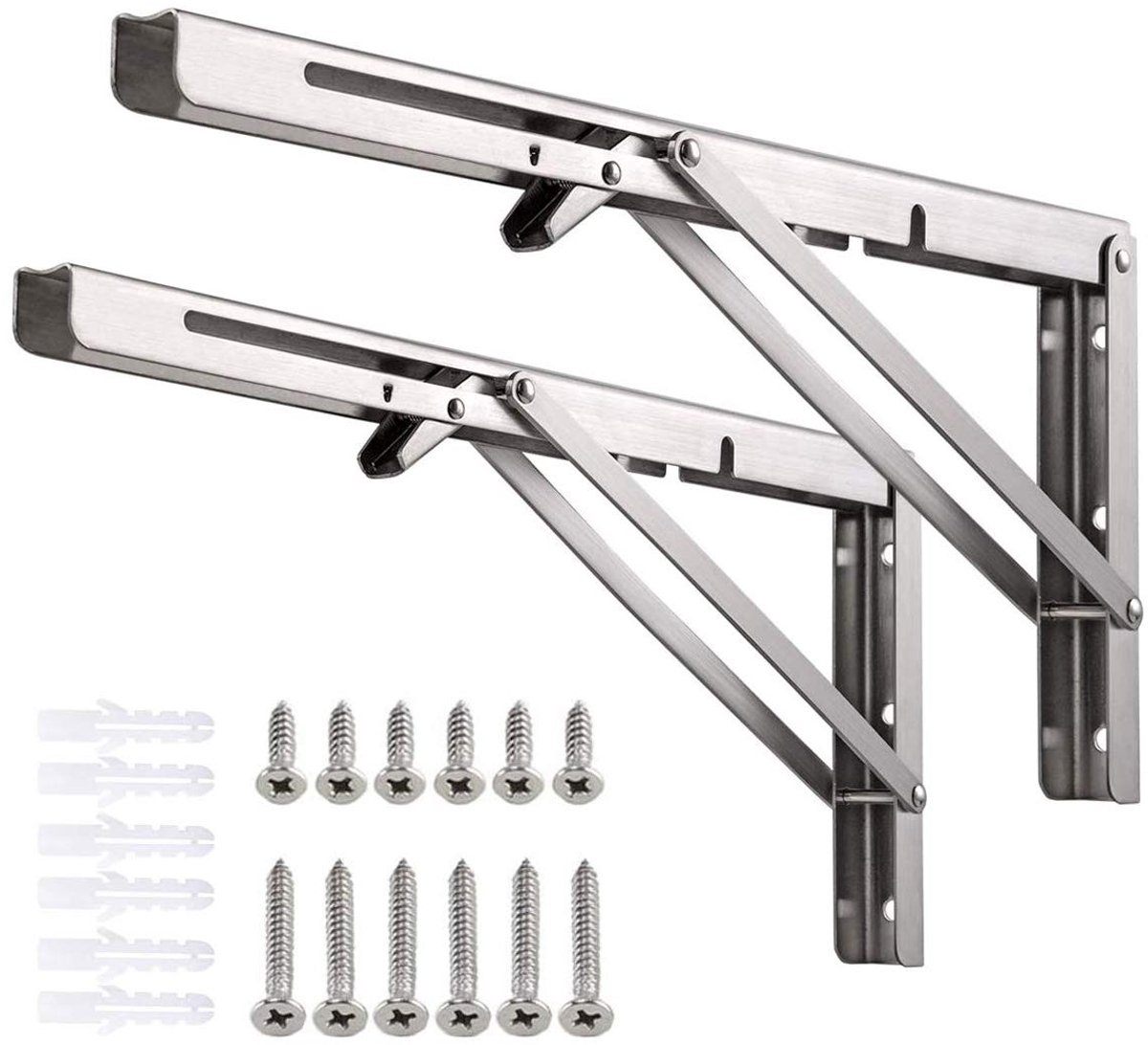 Opklapbare plank - Set van 2 - Draagvermogen tot 150 kg - Driehoekige opbergbeugel - Draagframe voor wandplanken - Geschikt voor opklapbare planken en tafels - Stevig en duurzaam - 400 x 170 x 25 mm - Roestvrij staal