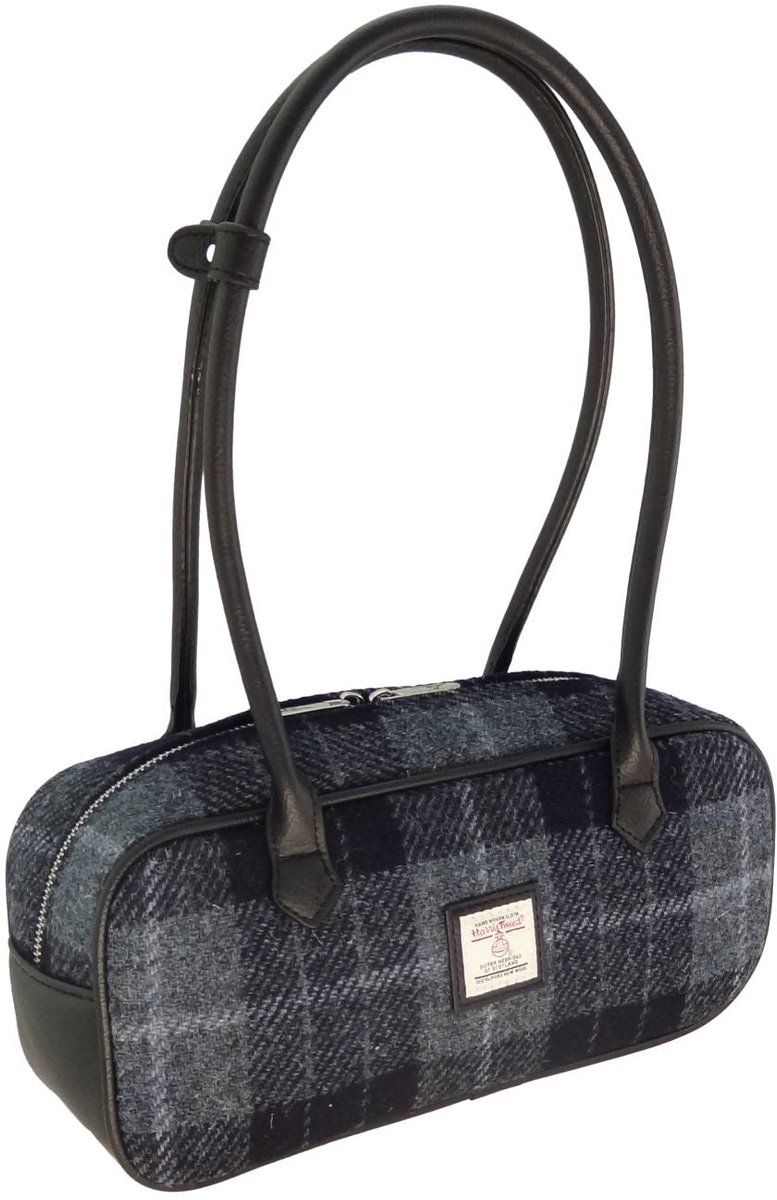 Schoudertas Tora Grijs met Zwart - 28x12x9 - Harris Tweed - Glen Appin of Scotland