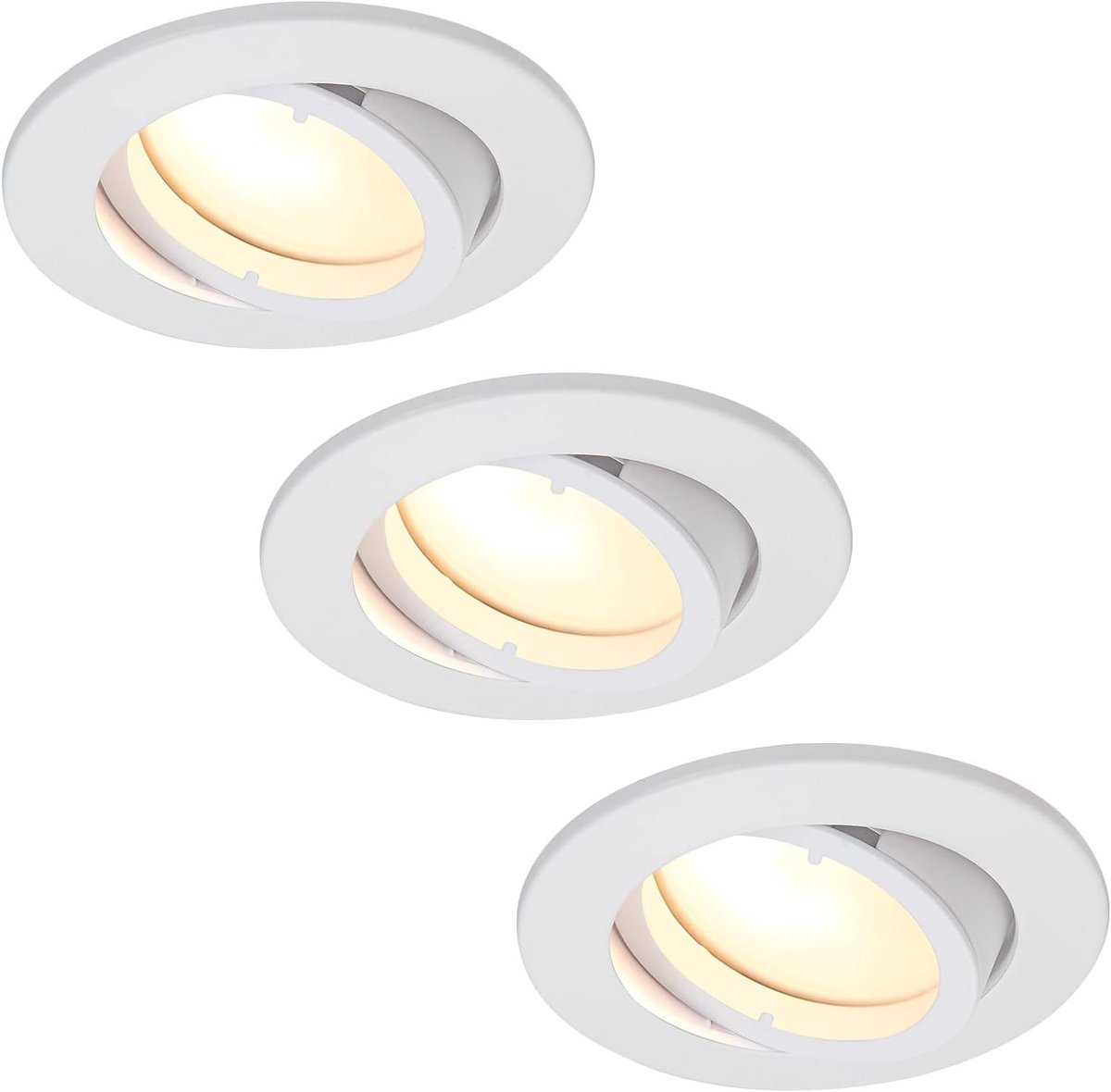 3x HCFEI- LED Inbouwspots - mat wit - 3000K warm wit - 5 Watt - Dimbaar en kantelbaar - GU10 module - Ronde plafondspots (Ø68 mm) - Spotjes verlichting - voor woonkamer, gang en slaapkamer