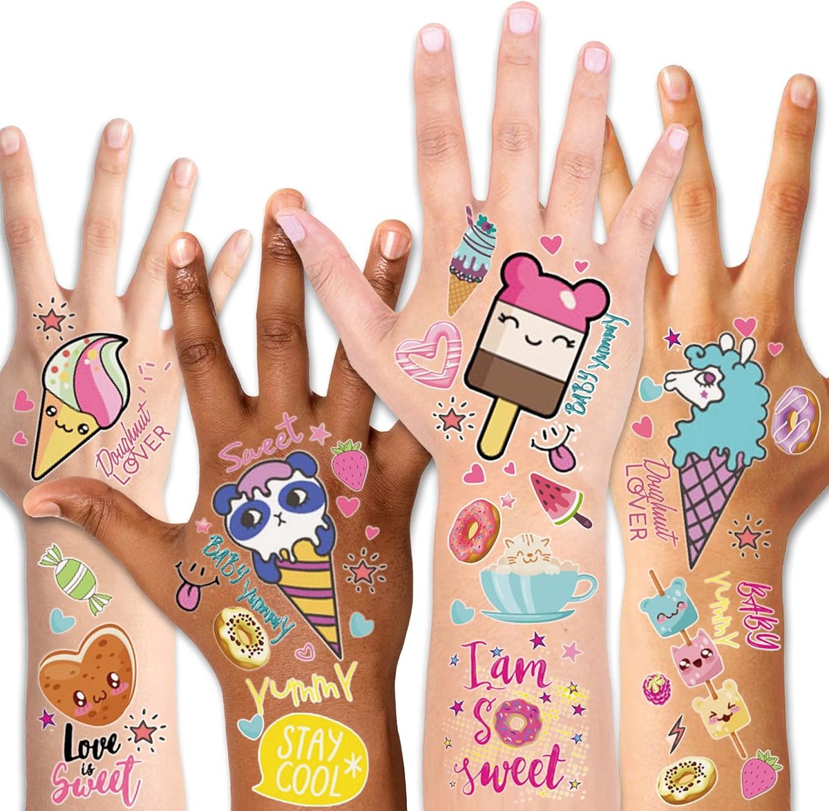 Kindertatoeages, 176 stuks, cake, snoep, ijs, tijdelijke tatoeages, kinderstickers voor meisjes, kinderverjaardag, cadeautje