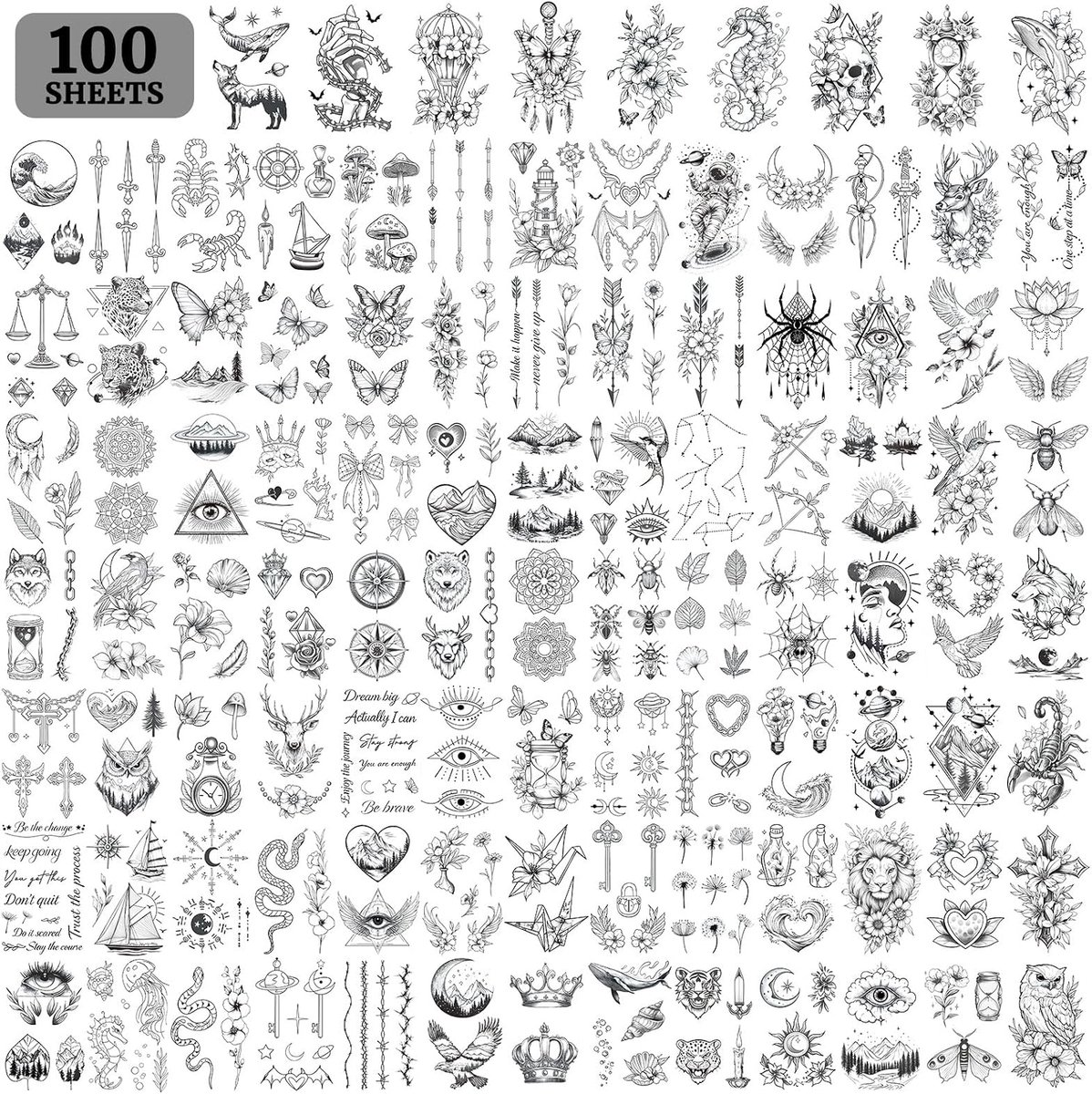 Tatoeages voor volwassenen, 100 vellen, tijdelijke tatoeages, 2 weken, waterdicht, voor mannen en vrouwen, tatoeage om op te plakken, meisjes, vrouwen, festival, accessoires, carnaval