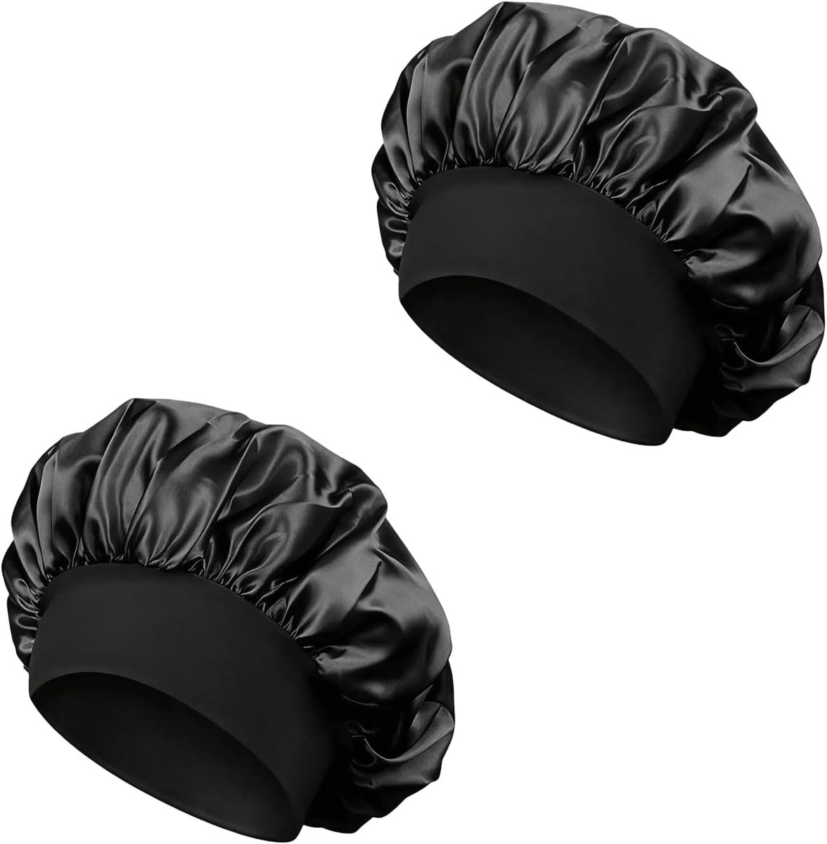 haarmuts, nachtmuts, haarbonnet ter bescherming van het haar, zachte ademende nachtslaapmuts voor dames en meisjes, 2 stuks (zwart)