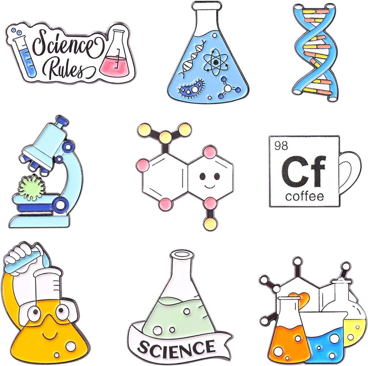 9 Stuks Chemische Elementen Brosche, Creatieve Persoonlijkheidsbroche, Decoratieve Brosche, Metaal -Cartoon Broche, Cadeau Broche