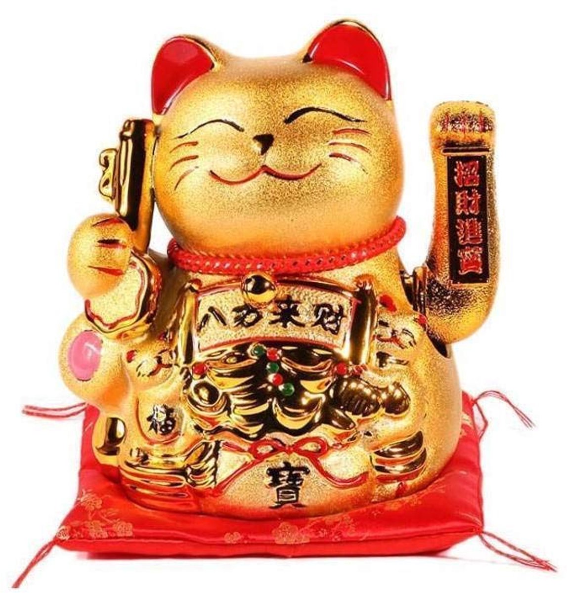 SnelShoppen - Grand Maneki Neko Gold Beeld - Beweegbare Arm - Japanse Geluksbrenger Kattenbeeld 20 cm - Kawaii Decoratie Goud - Cadeau-idee voor Geluk
