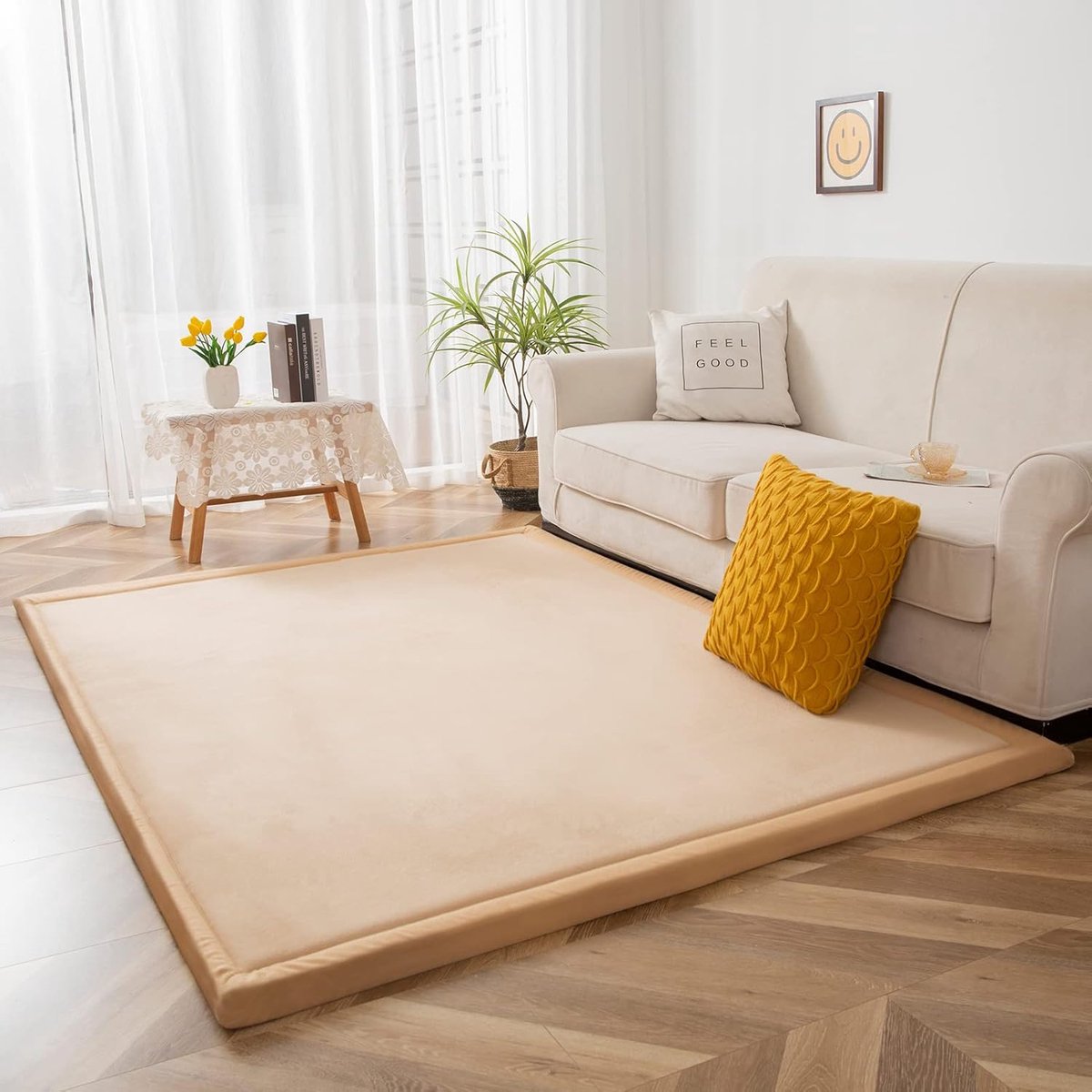 SnelShoppen - Velvet Baby Speel Mellow Mat 150x150cm - 3cm Dikke Antislip Kruiptapijt met Pluizige Korte Pool voor Kinderen, Perfect voor Oefening en