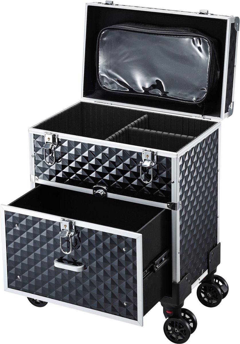 Luxe Rollende Make-up Koffer met Lade - Grote Cosmetica Opbergruimte - Afneembare Tas