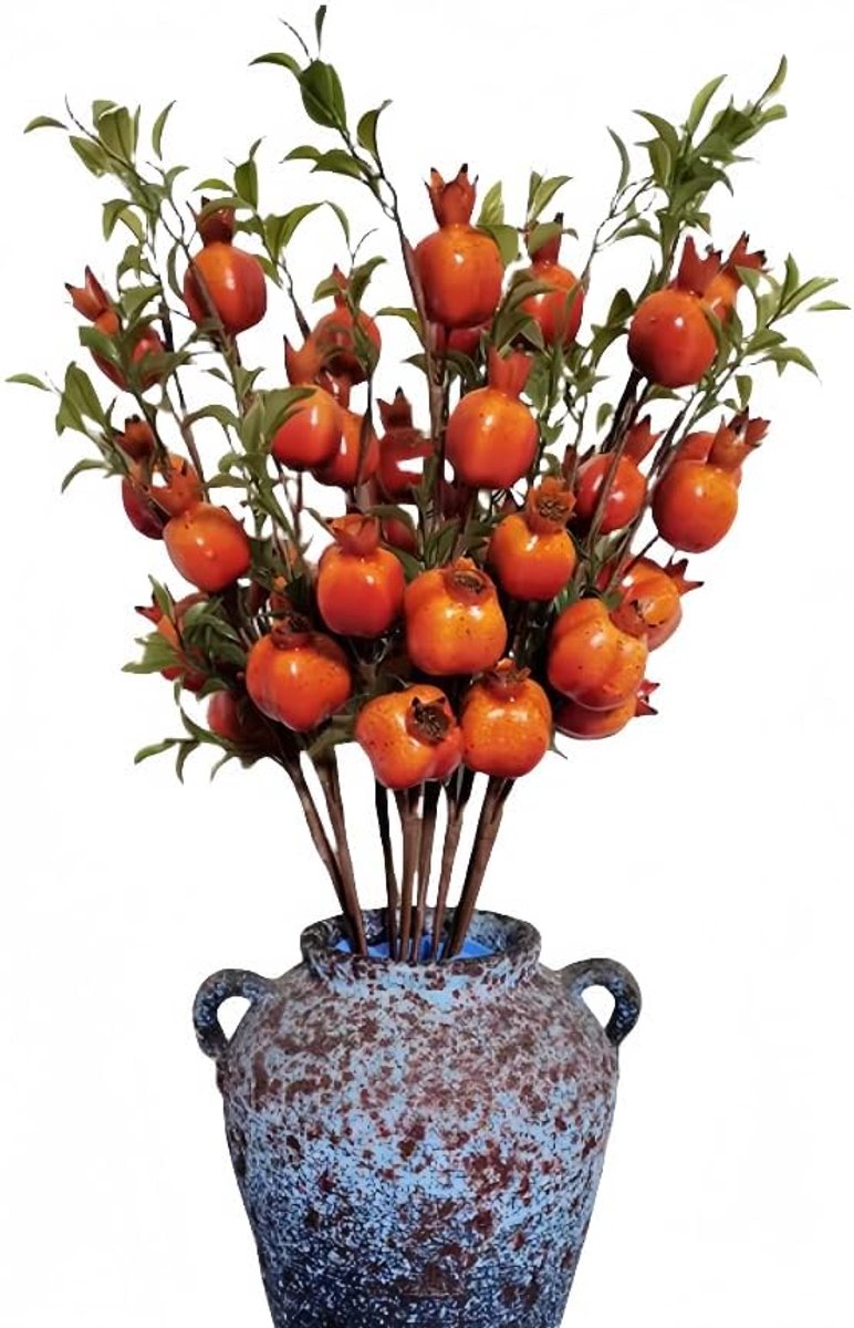 23,6 inch kunstmatige granaatappeltakken - 6 stuks realistische nepfruitstengels voor binnenhuisdecoratie, tafelstuk, vaasvullers, boerderijstijl, levensechte kunstplanten en bloemen