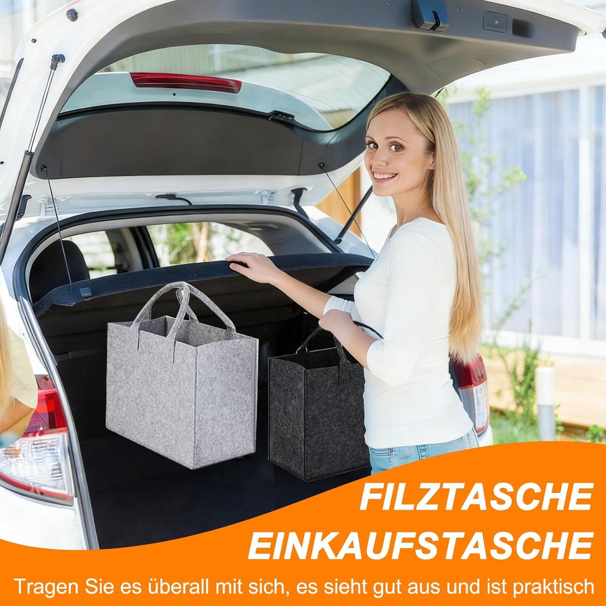 tas, 2 stuks vilten tas, boodschappentas, opvouwbare vilten tassen, shopper, vilten hengseltas, herbruikbare boodschappentas, vilt voor winkelen, uitgaan, reizen, picknick (grijs/zwart, 40 x 30