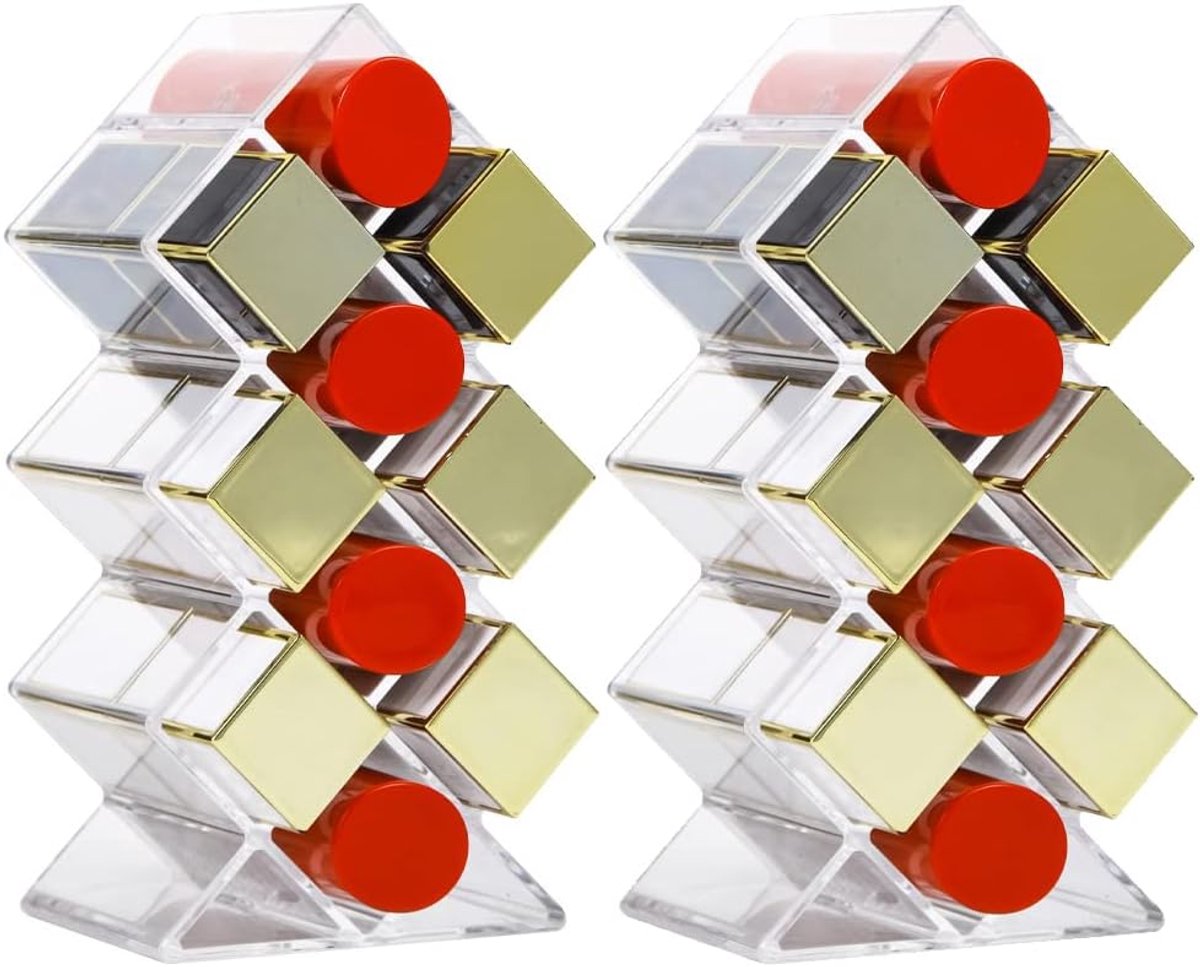 2 stuks lippenstiftenorganizer, acryl, lippenstiftopslag, display, verticale lippenstifthouder, voor kleine en grote lippenstiften, mascara, oogschaduwstiften