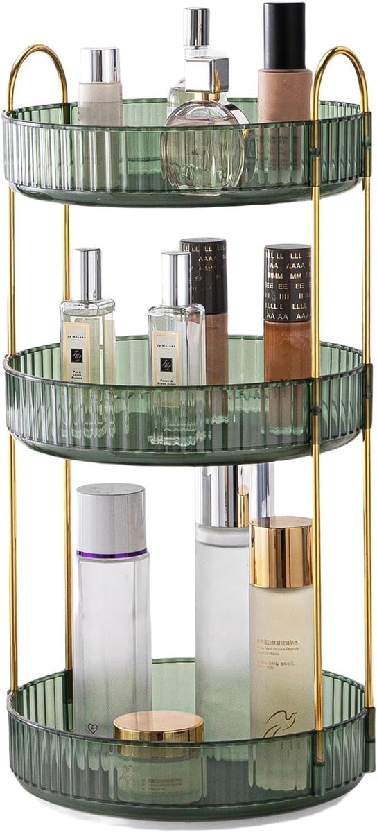 organizer voor toilettafel, 360° draaibare organizer voor de badkamer op de wastafel, grote capaciteit voor huidverzorging, draaiende organizer voor cosmetica op dressoir op de wastafel (3