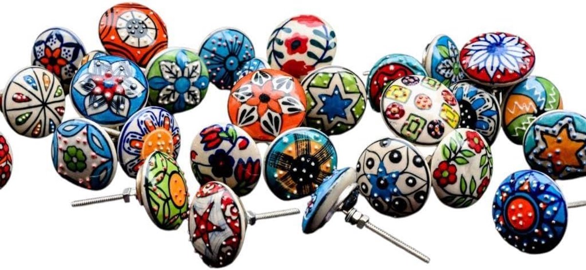 30 keramische knoppen, mix, vintage look, bloemendesign, handgrepen voor deuren, kasten, laden
