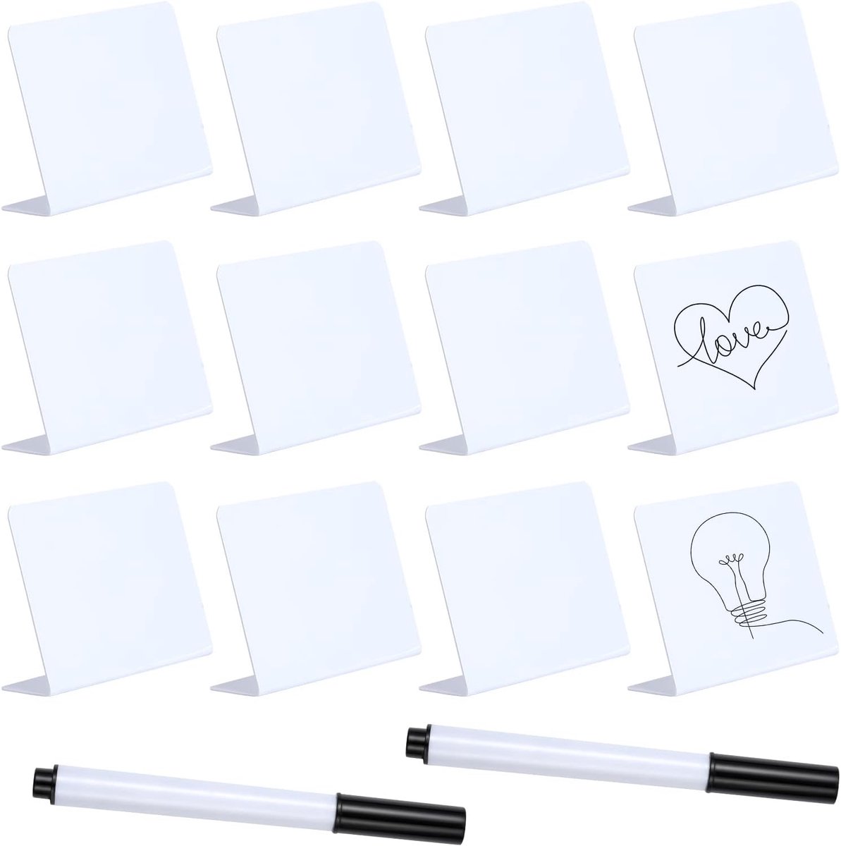 12st 100x75mm Schoolbordborden, Mini Krijtborden Borden met 2st Uitwisbare Markeerstift, Chalkboard Signs voor Feestbuffet Bruiloft Verjaardag Baby Shower (Wit)