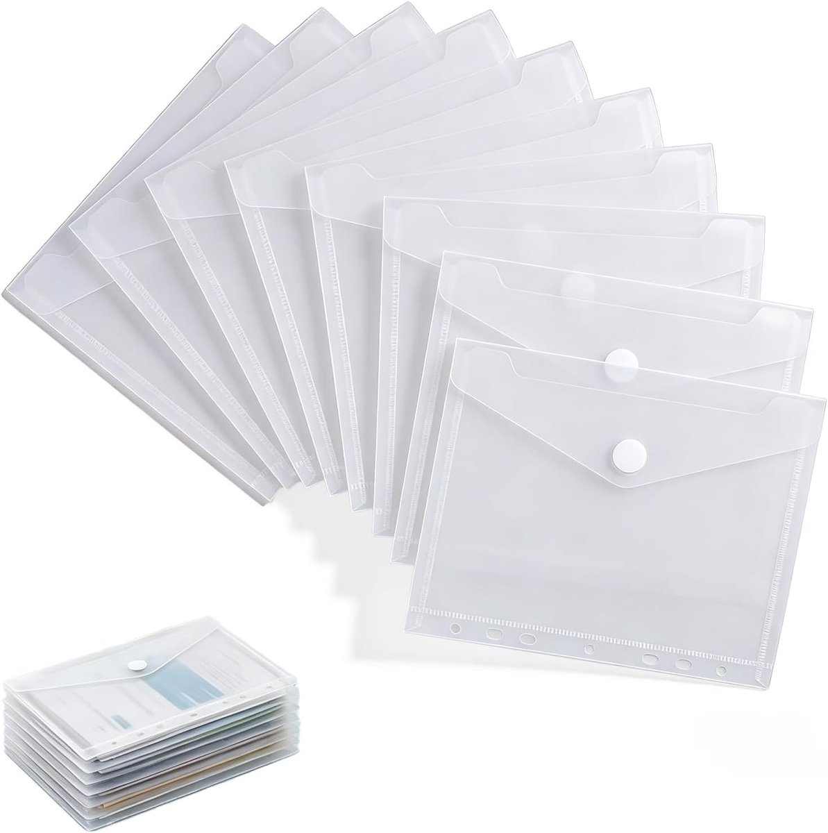 hoes, A5, transparant, 10 stuks, map met knop, waterdicht, voor reizen, familie, kantoor (23 x 18 cm, 7 geperforeerd)