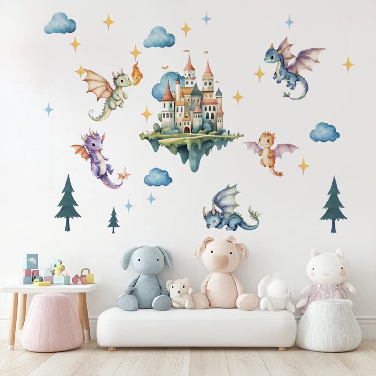 Muurstickers Cartoon Kasteel Muur Stickers Kinderkamer Muurstickers Draak DIY Vinyl Muurschilderingen Schil en Plak Muur Kunst Decor voor Kinderkamer Speelkamer Woonkamer 3
